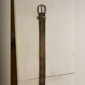 BKE Brown Leather Belt with Floral Design